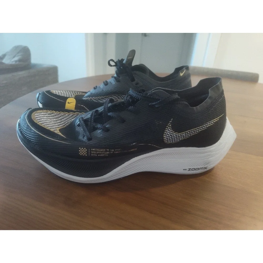 Nike ZoomX Vaporfly Next% 2 Black Gold Running Shoes CU4123-001 Womens 9.5